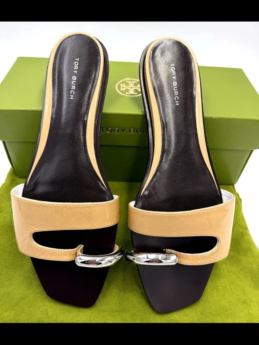 NIB Tory Burch Cantucci / Silver Pierced Leather Slide Sandals 9.5